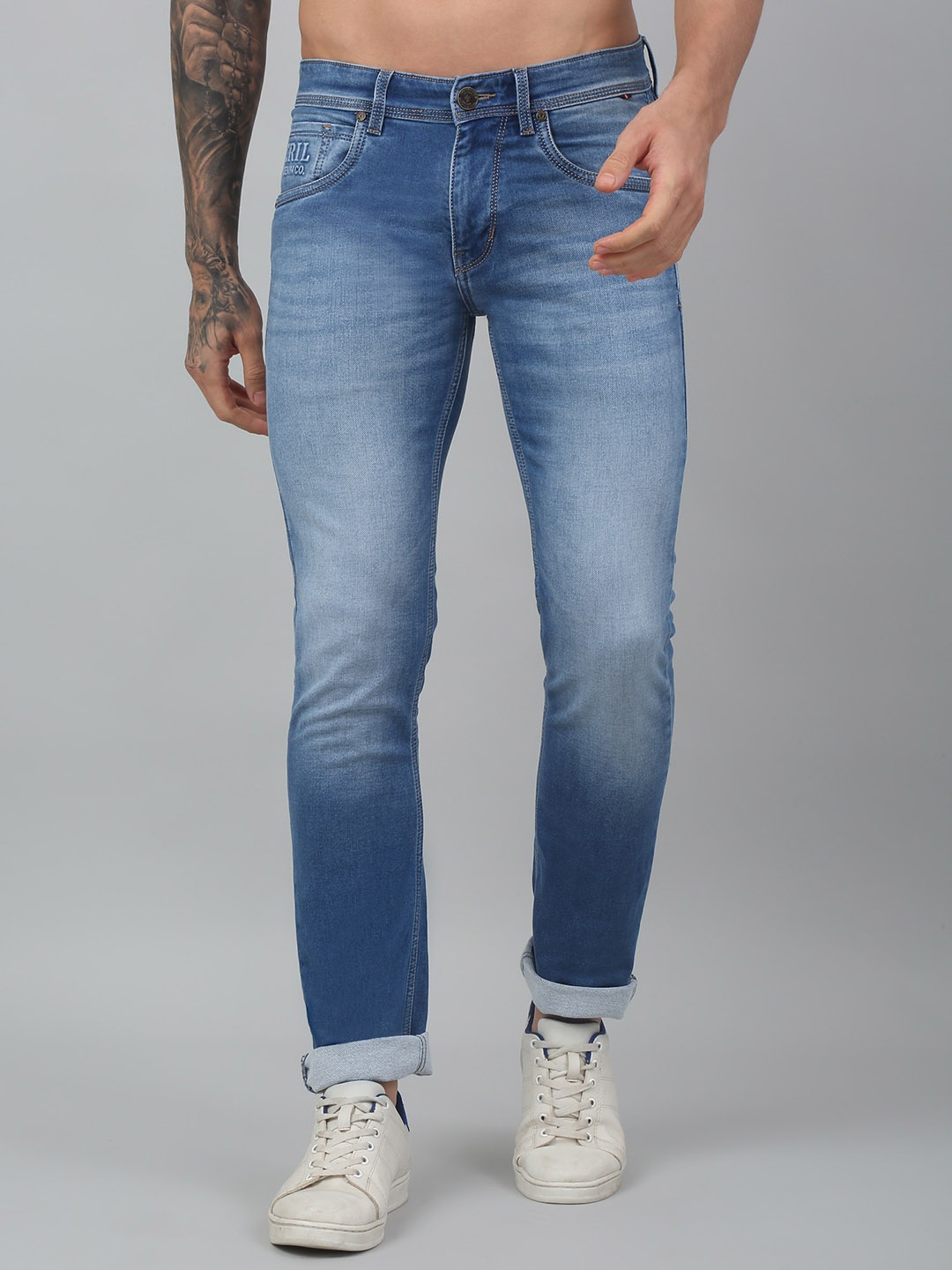 

Cantabil Men Comfort Heavy Fade Stretchable Jeans, Blue