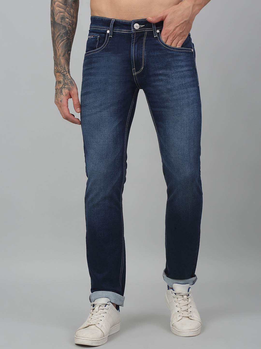 

Cantabil Men Comfort Light Fade Stretchable Jeans, Blue