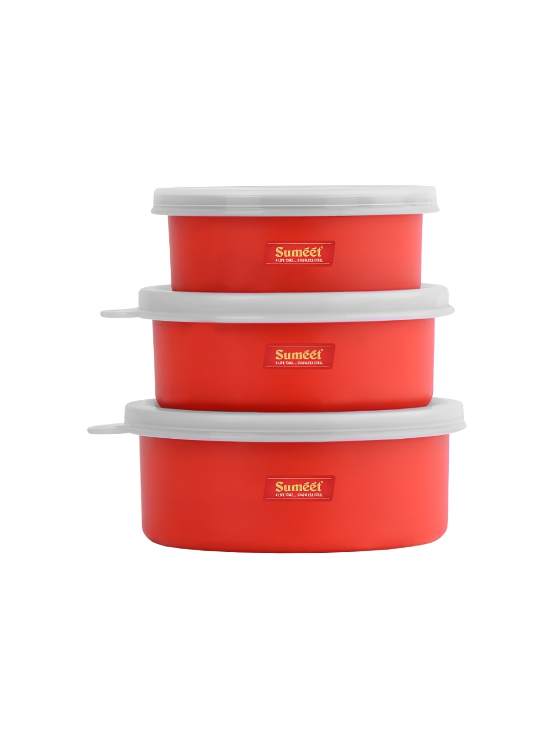 

Sumeet Red White 3 Pieces Stainless Steel Dishwasher Safe Lunch Box