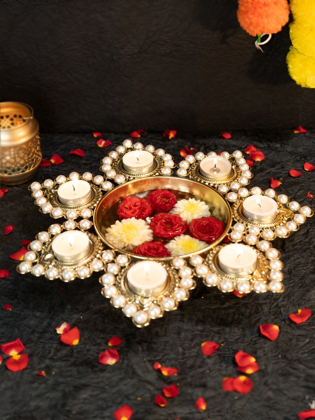 Ekhasa Gold-Toned Brass Decorative Bowl And Tealight Candle Holder
