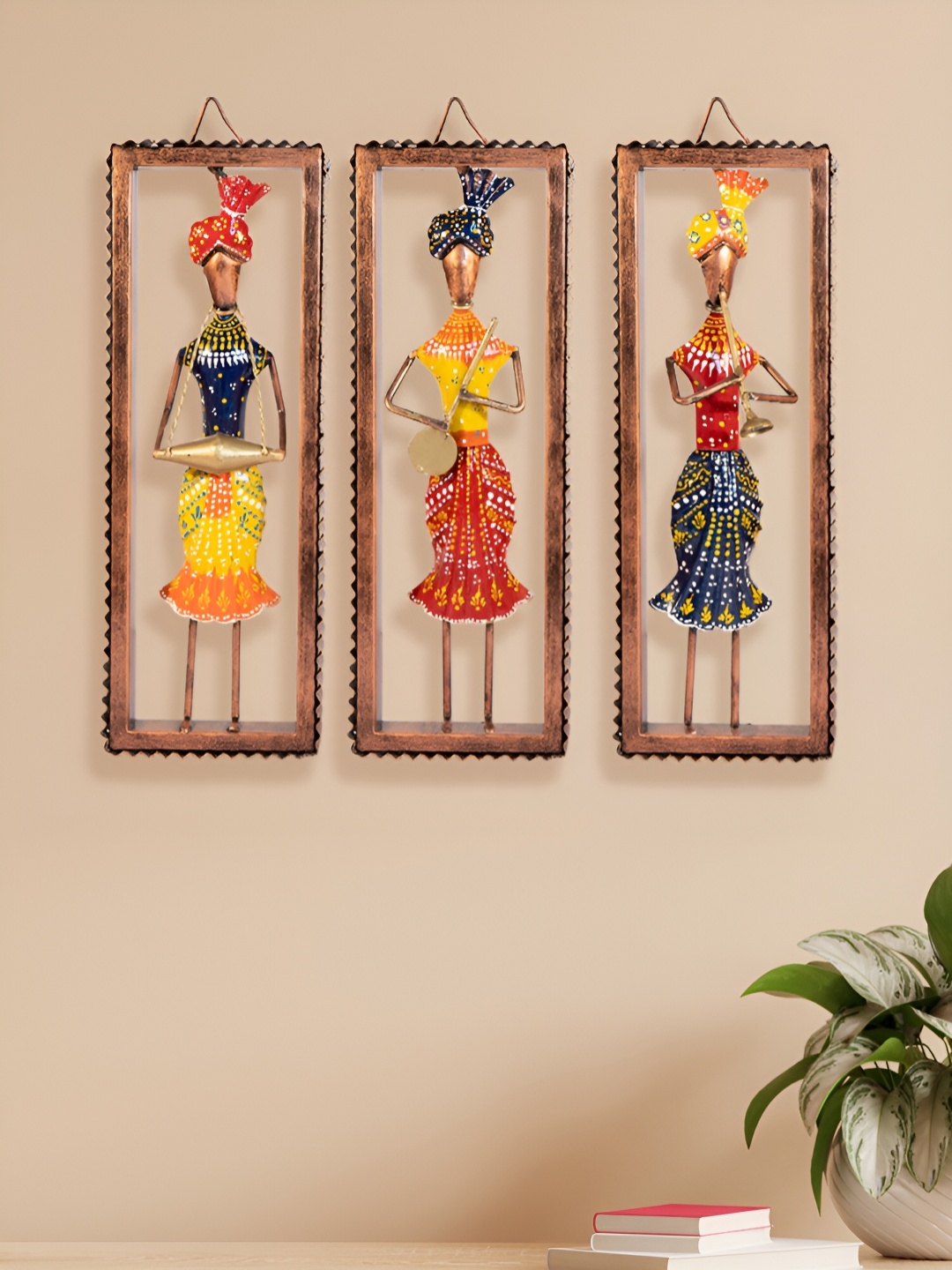 

Ekhasa 3 Pieces Yellow & Red Metal Wall Hangings