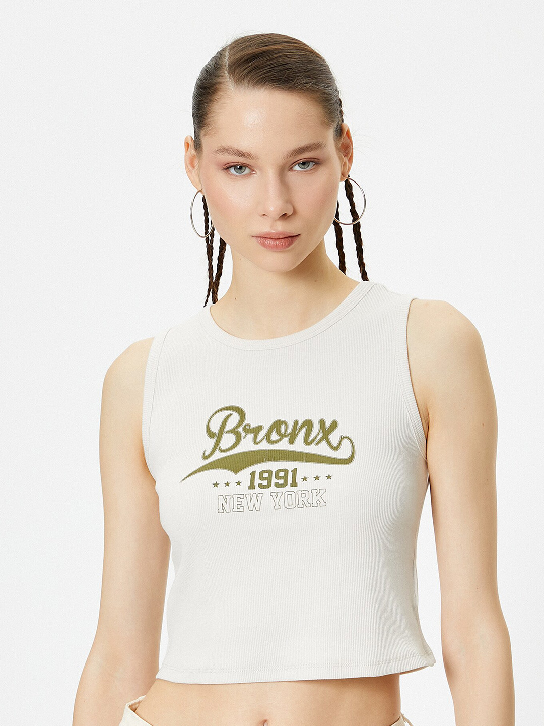 

Koton Print Cotton Crop Top, Beige