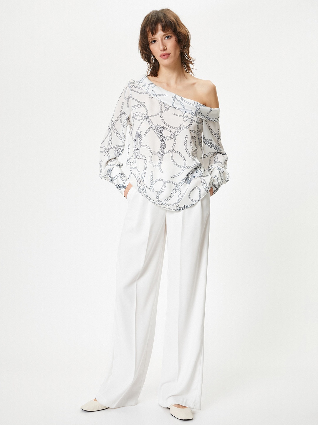 

Koton Print One Shoulder Top, White