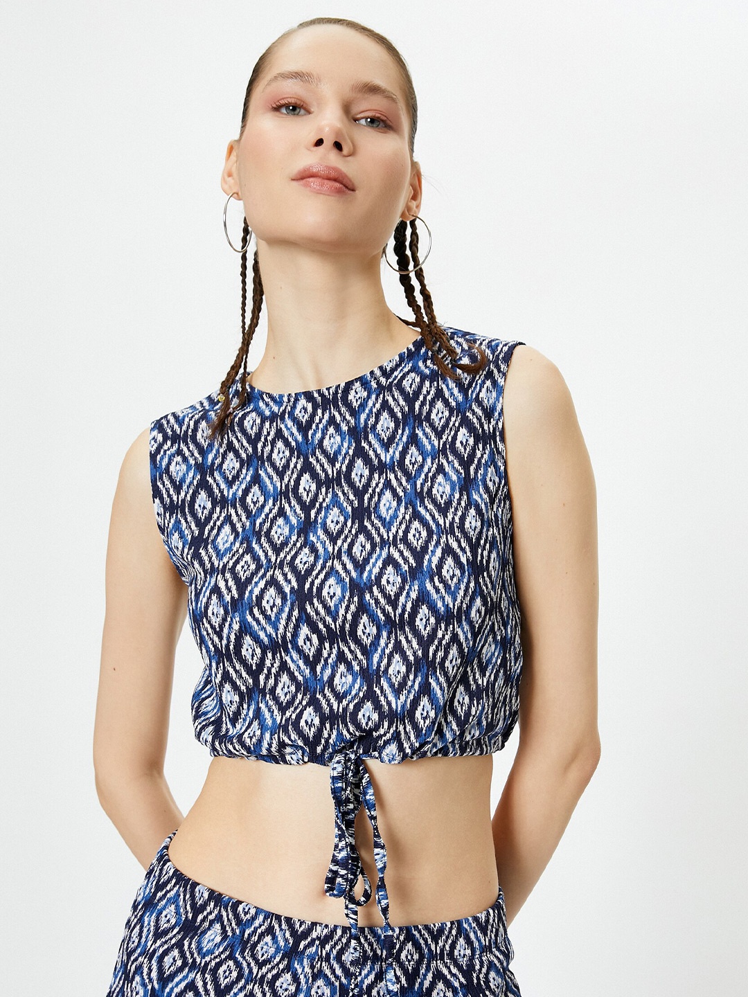 

Koton Geometric Print Crop Top, Blue