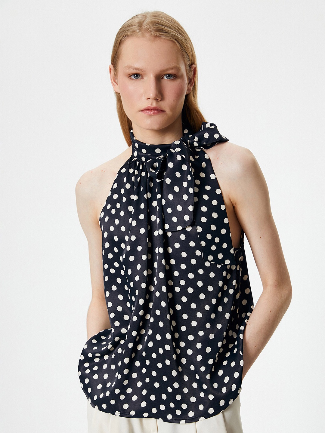 

Koton Polka Dot Print Styled Back Top, Black