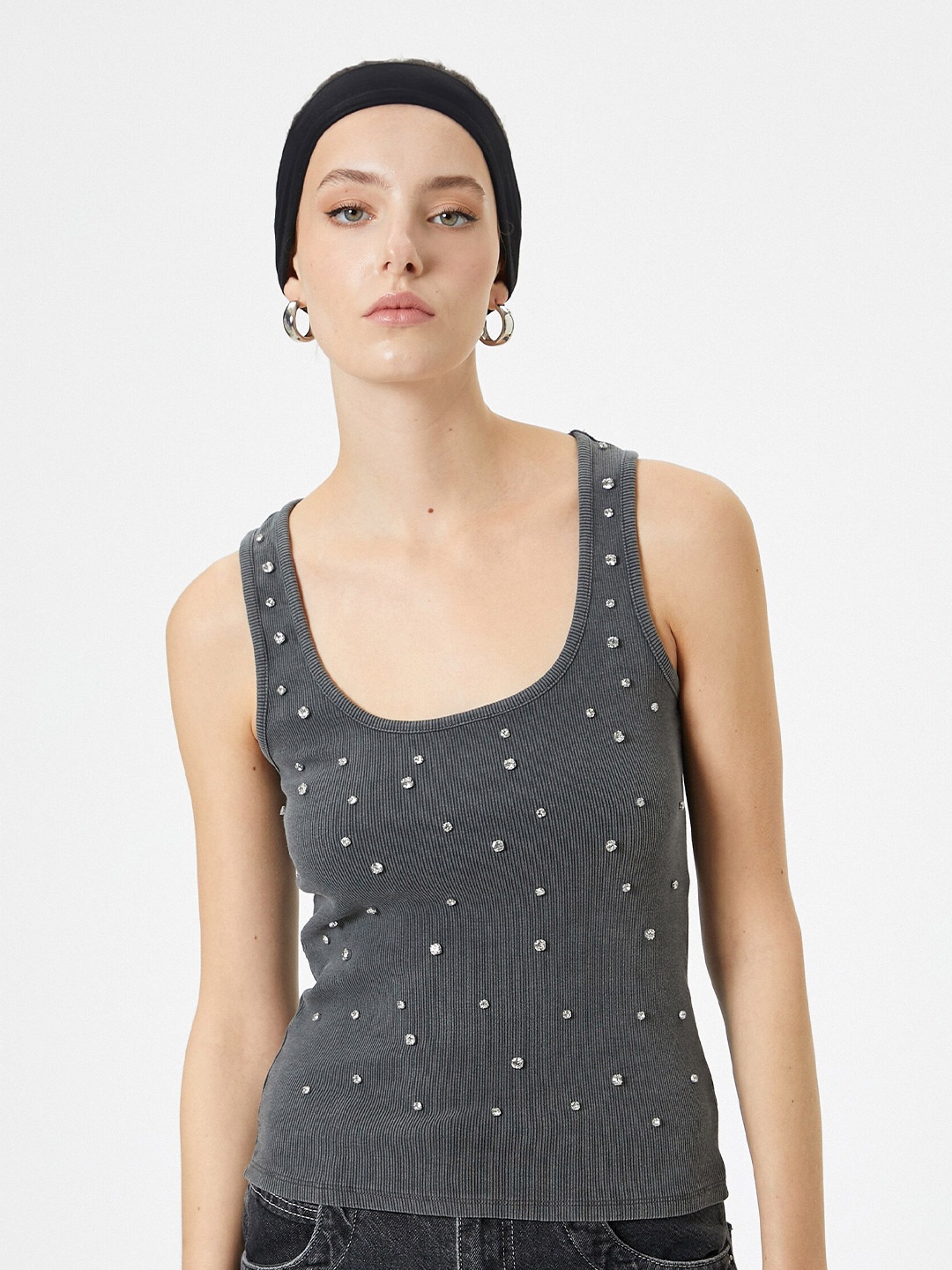 

Koton Embellished Cotton Tank Top, Grey