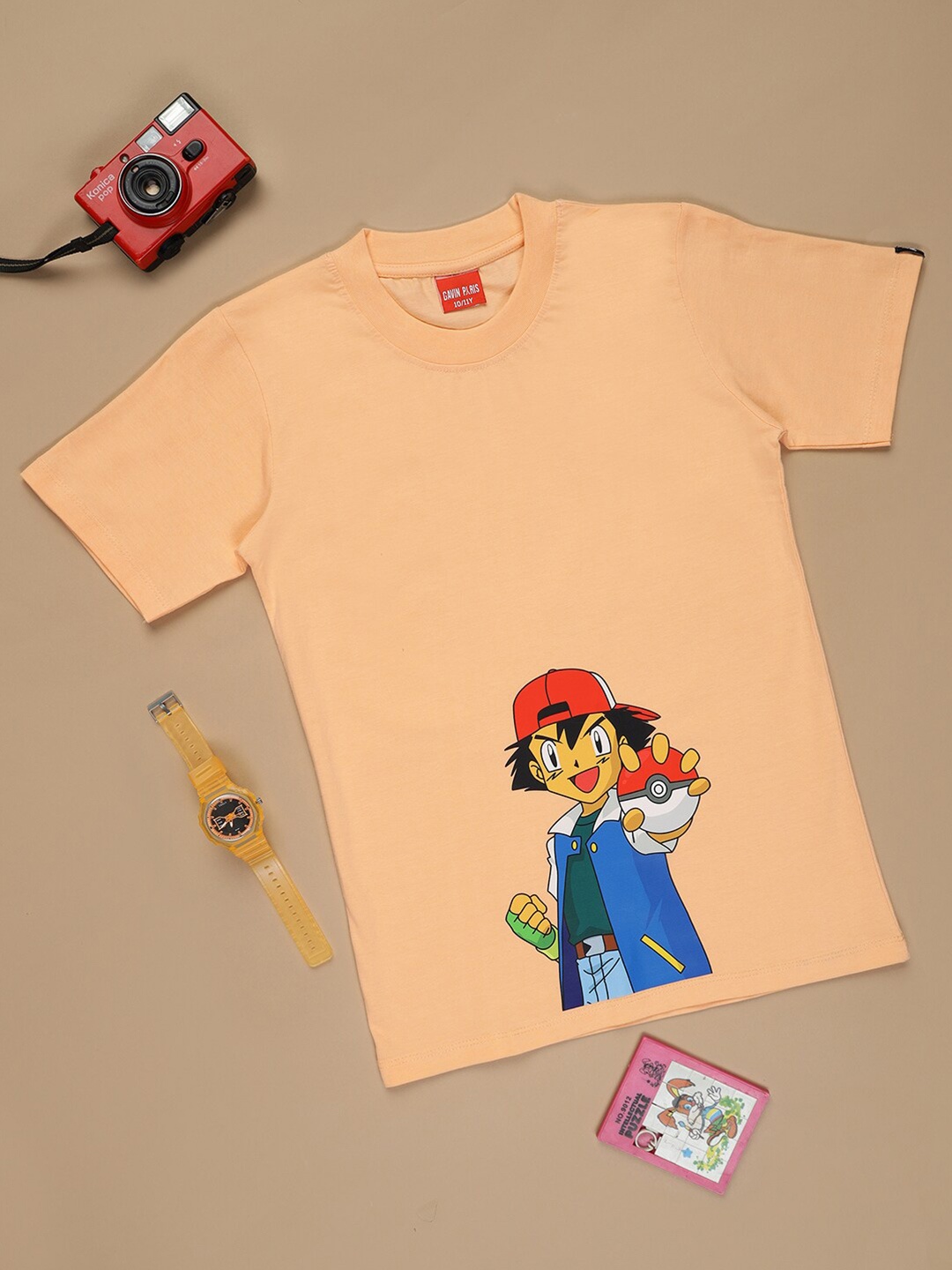

Gavin Paris Boys V-Neck Pure Cotton Bio Finish Applique T-shirt, Peach