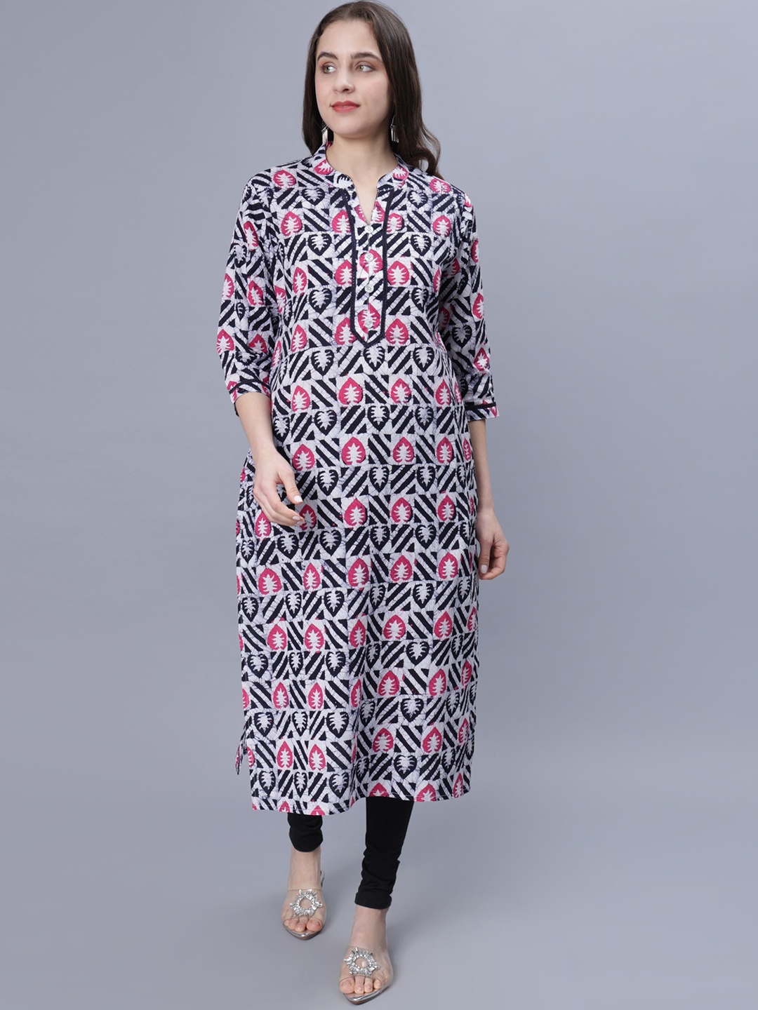 

NIGHTSPREE Women Geometric Printed Kurta, Blue