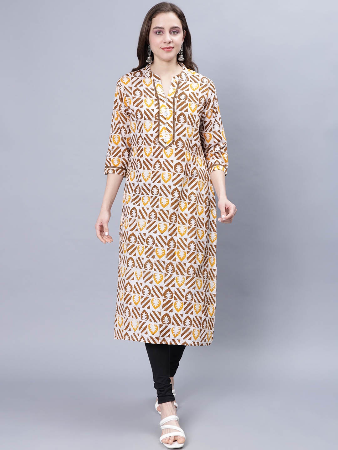 

NIGHTSPREE Women Geometric Printed Kurta, Yellow