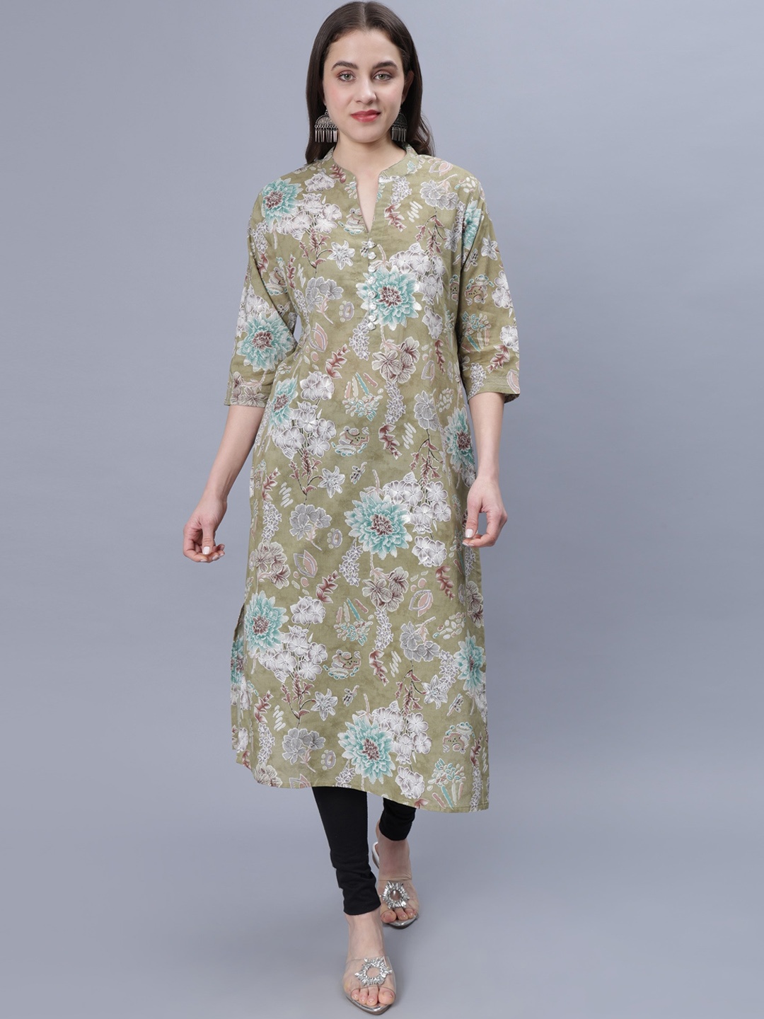 

NIGHTSPREE Women Floral Printed Kurta, Green