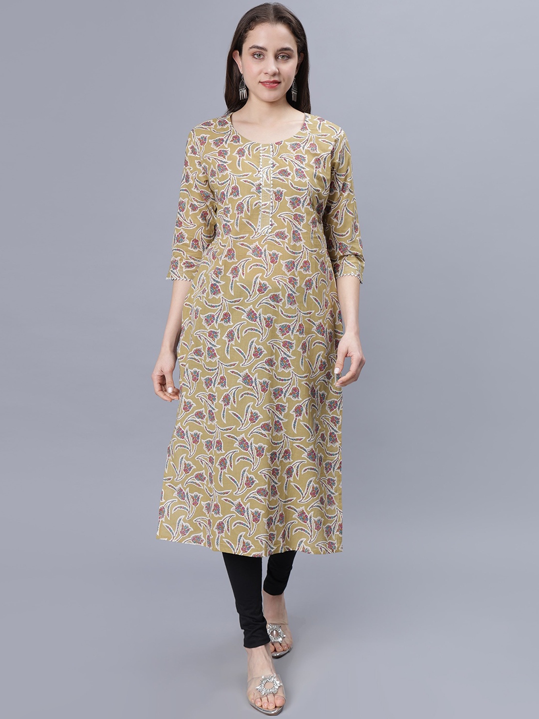 

NIGHTSPREE Women Floral Printed Gotta Patti Kurta, Green