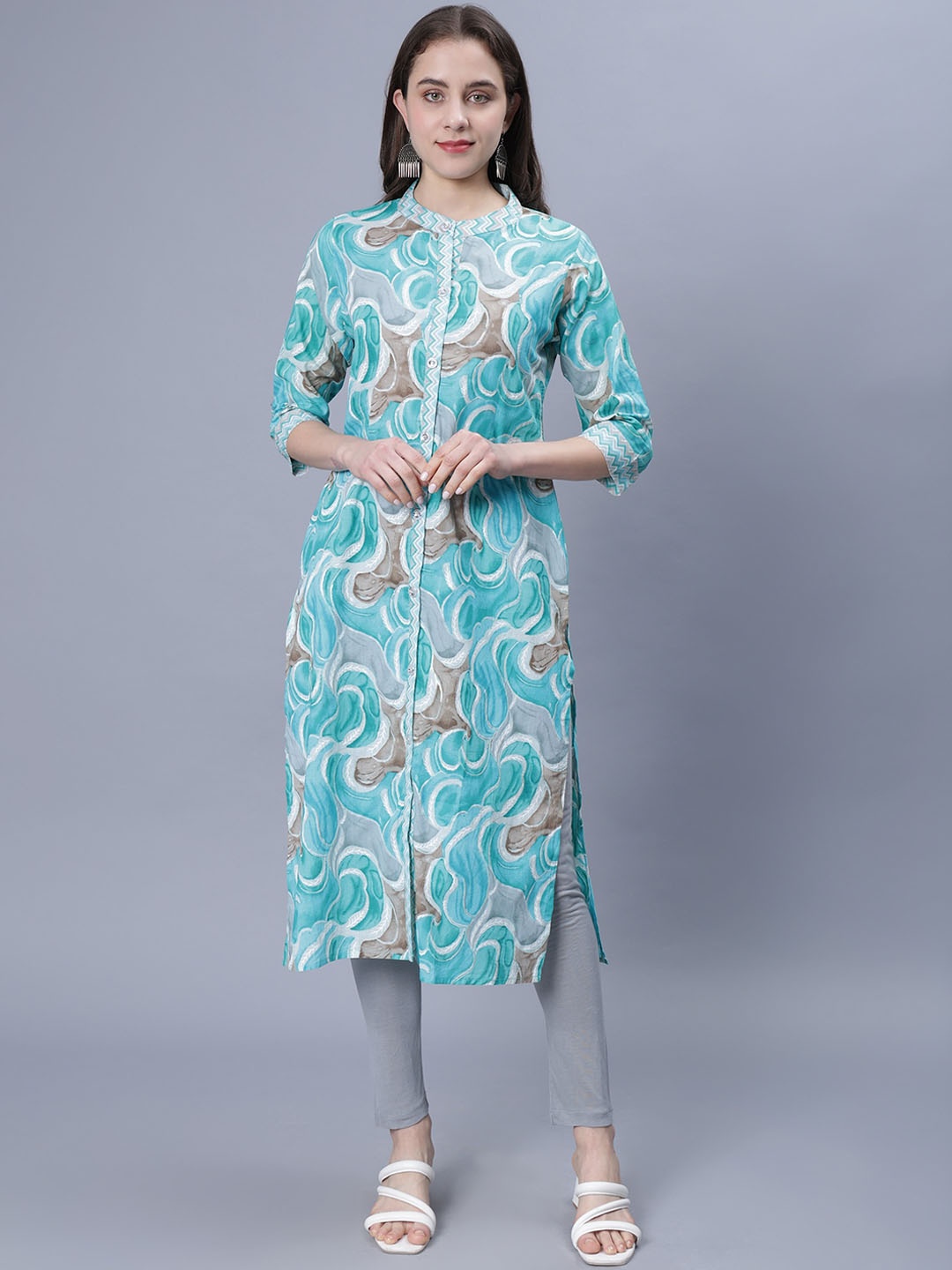 

NIGHTSPREE Women Printed Kurta, Blue