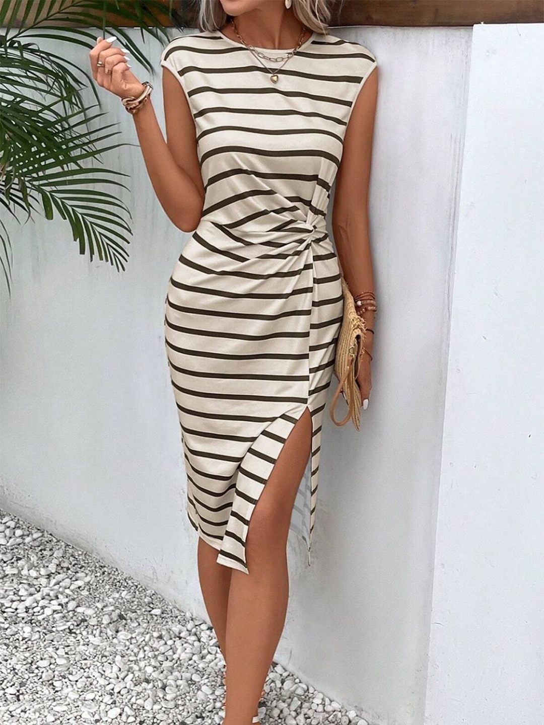 

StyleCast Animal Striped Bodycon Dress, Khaki