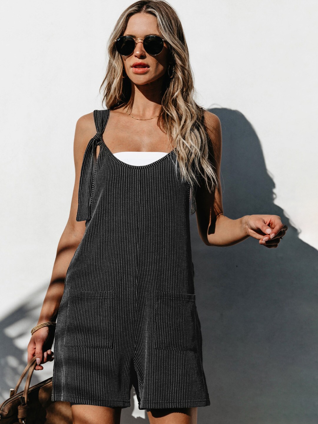 

StyleCast Grey Striped Shoulder Straps Playsuit