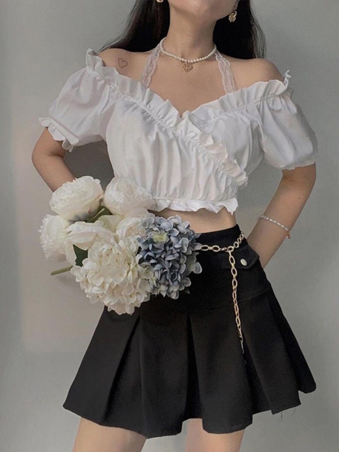 

StyleCast Puff Sleeve Blouson Crop Top, White