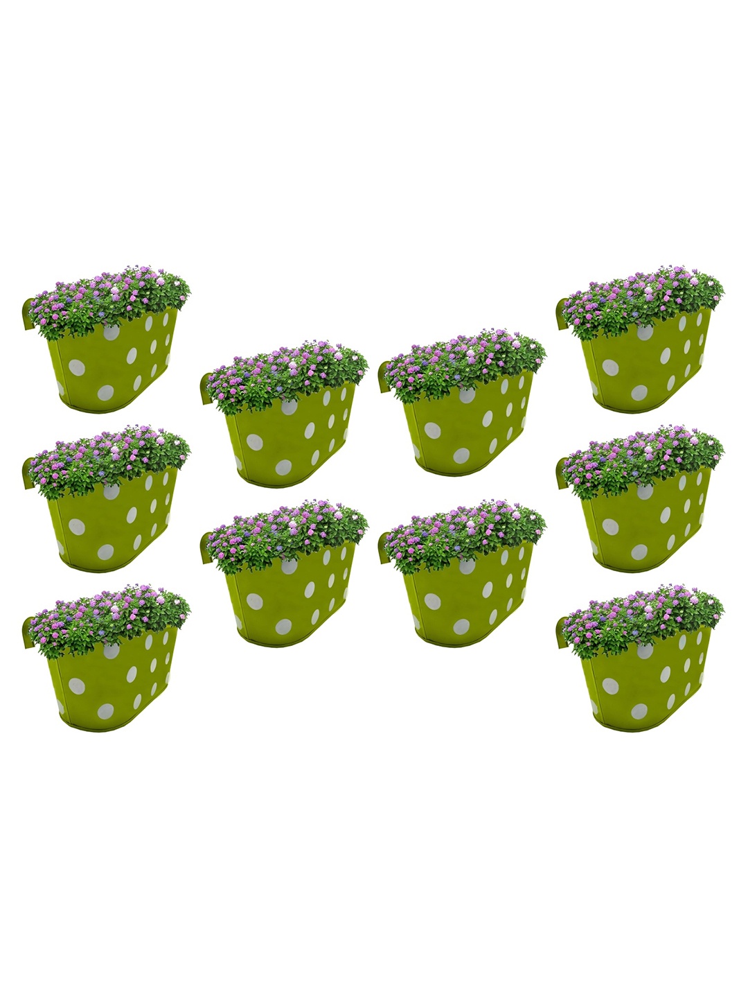 

Garden Deco 10 Pieces Green Polka Dot double hook Metal Planters