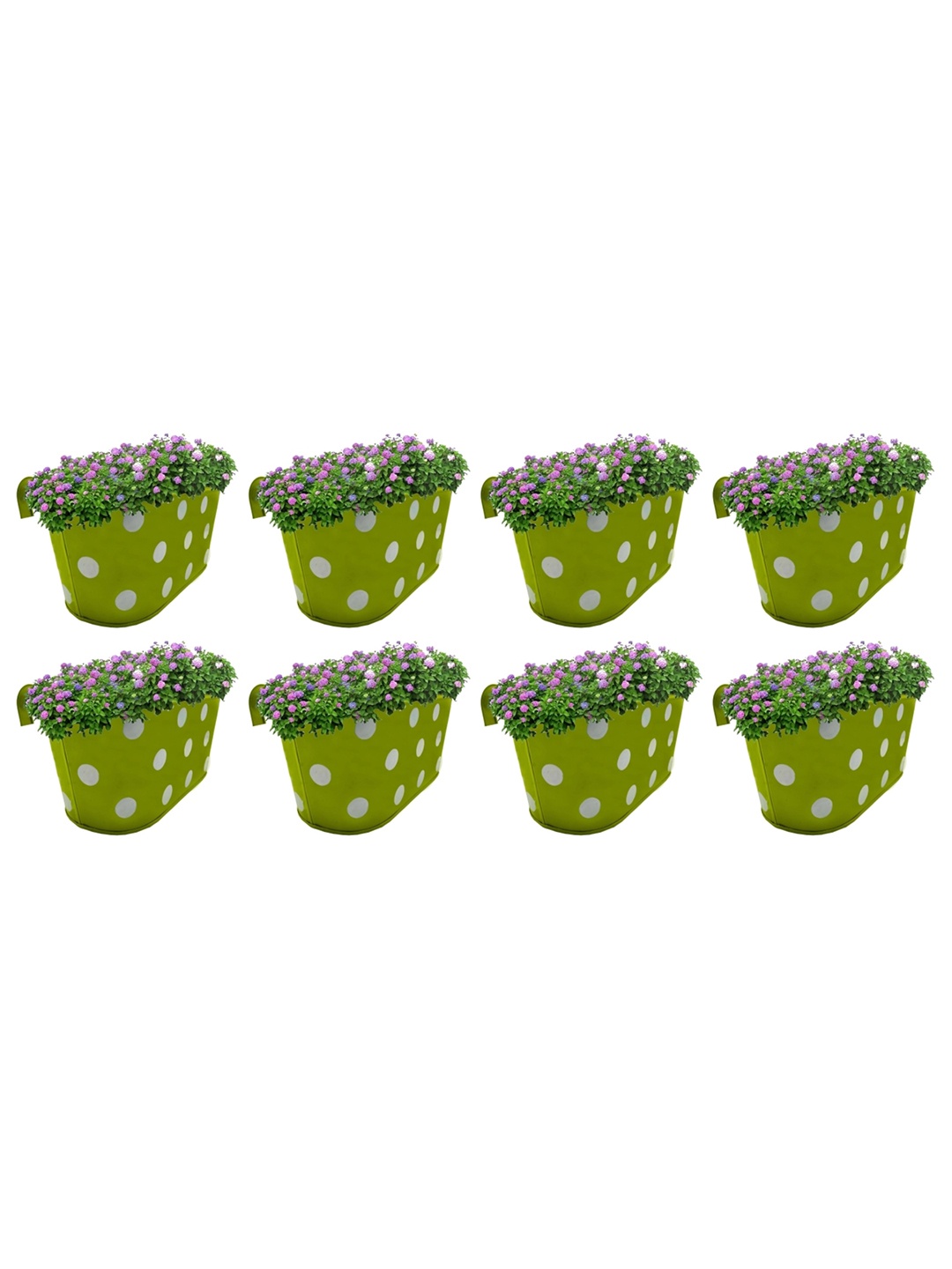 

Garden Deco 8 Pieces Green & White Polka Dots Printed Double Hook Metal Planters