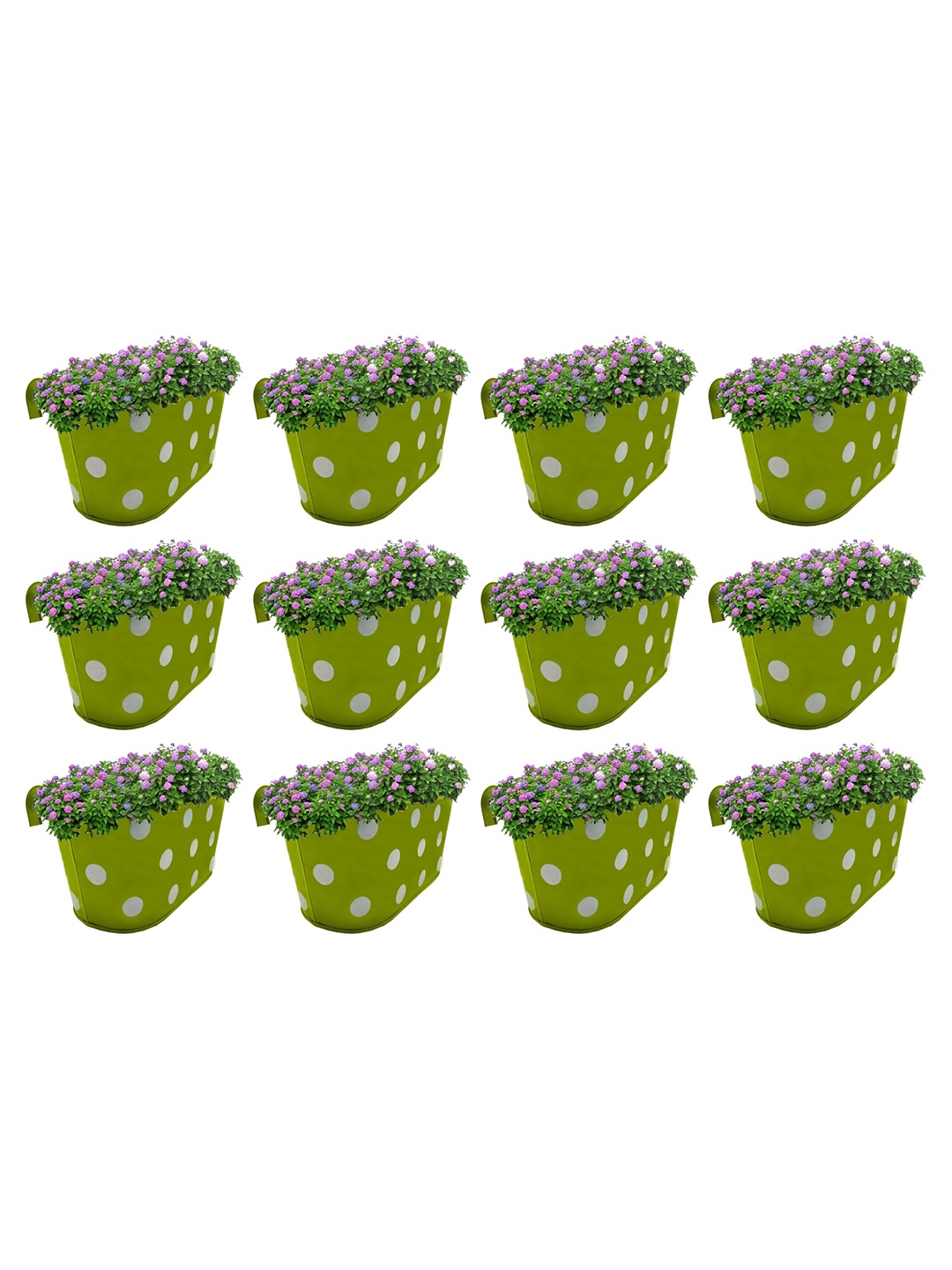 

Garden Deco 12 Pieces Green & White Polka Dots Printed Double Hook Metal Planters