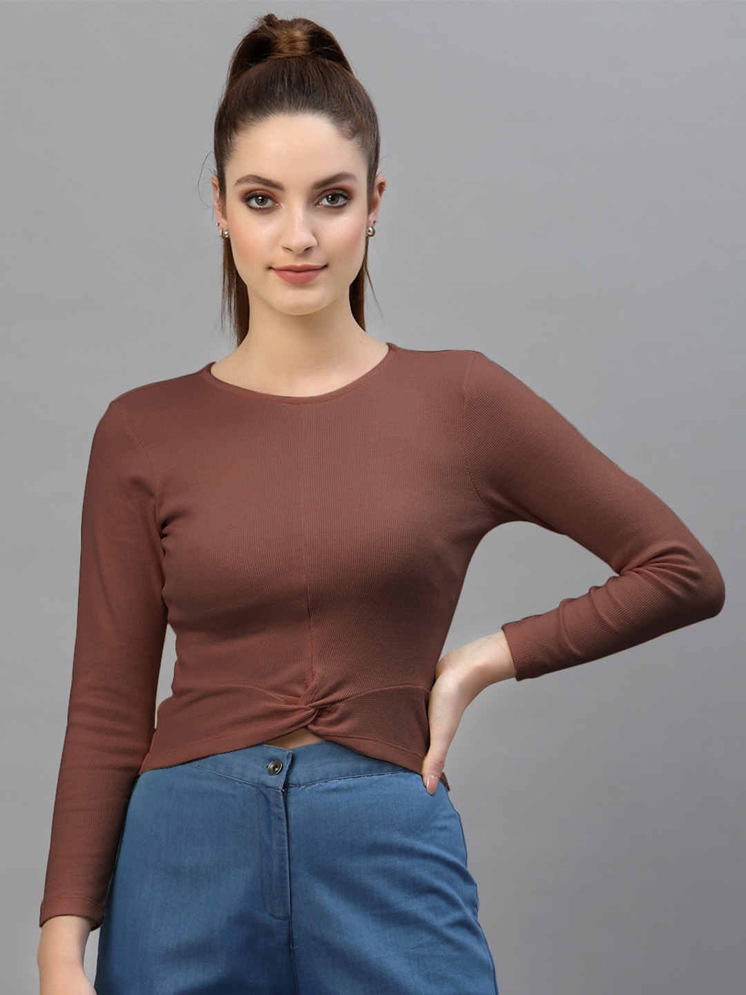 

Friskers Cotton Crop Top, Brown