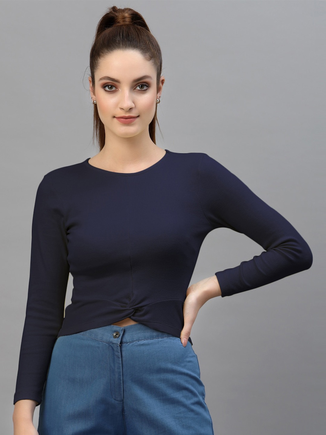 

Friskers Cotton Crop Top, Navy blue