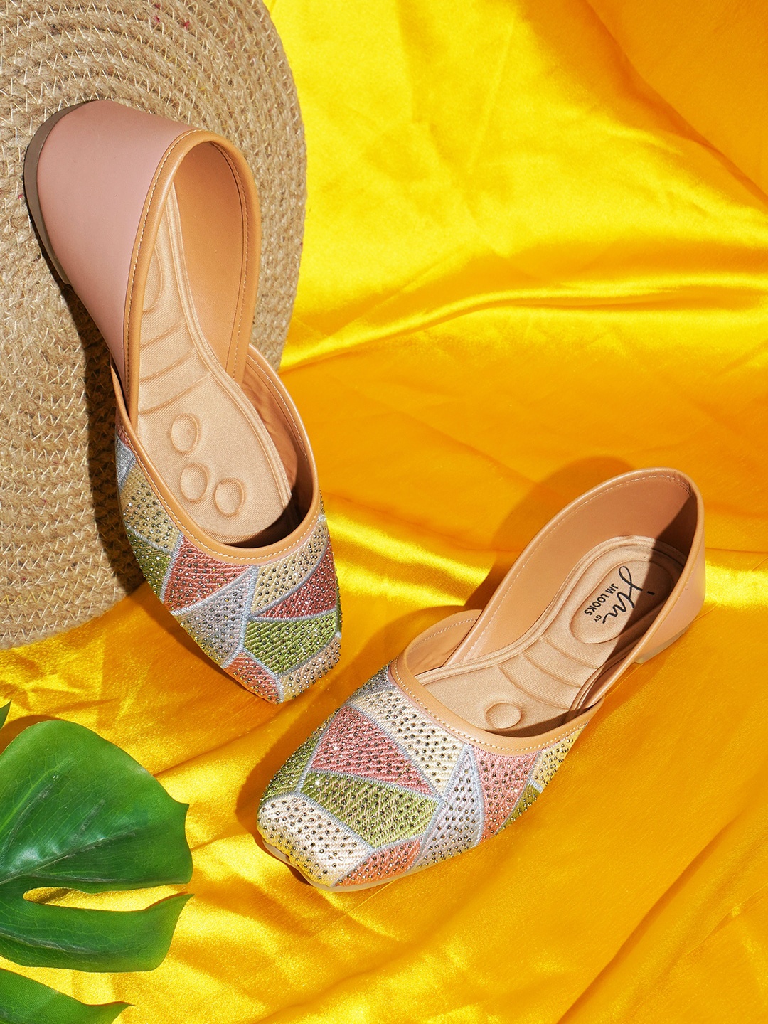 

JM Looks Embellished Round Toe Ballerinas, Peach