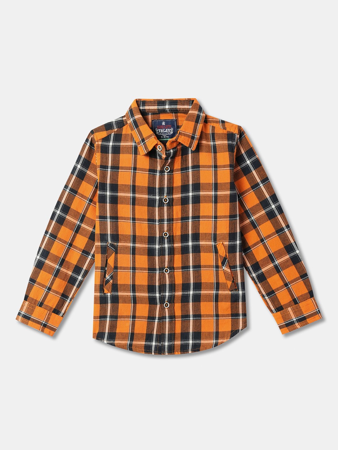 

R&B Boys Tartan Checks Opaque Checked Casual Shirt, Orange