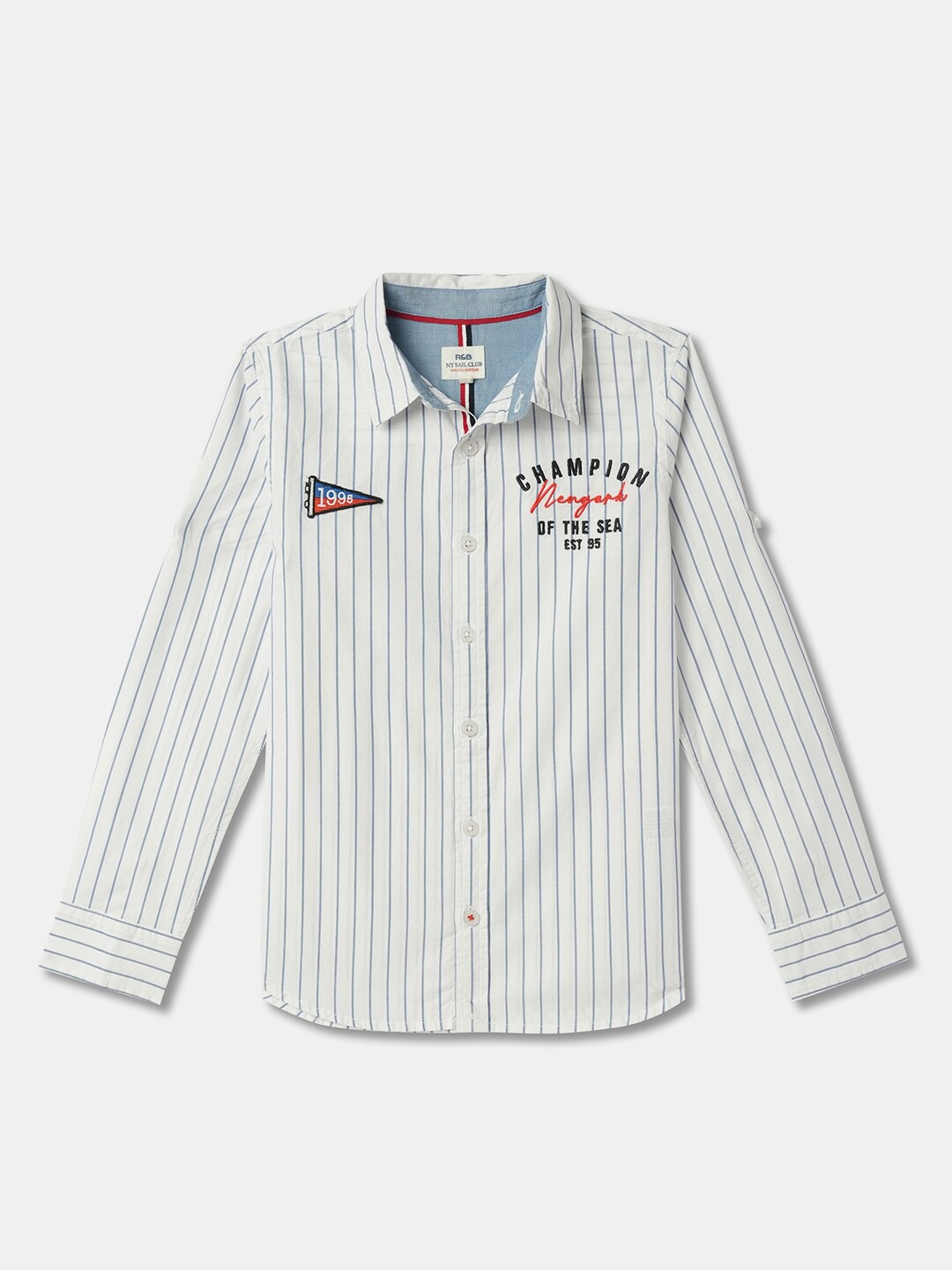 

R&B Boys Opaque Striped Casual Shirt, White