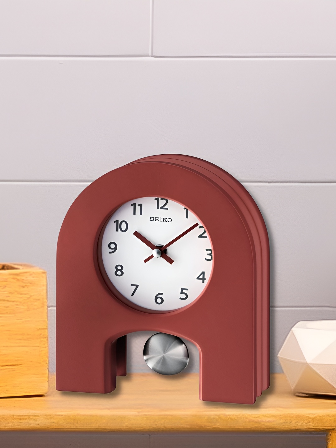 

SEIKO Pink & White Abstract Shaped Traditional Wooden Analogue Pendulum Table Clock