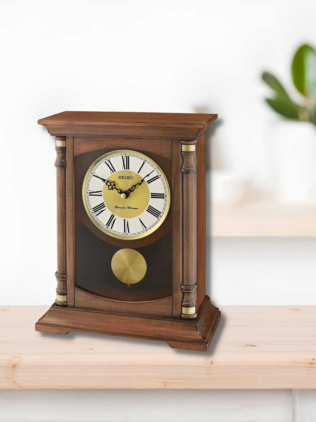 

SEIKO Brown & Gold-Toned Traditional Wooden Analogue Pendulum Table Clock