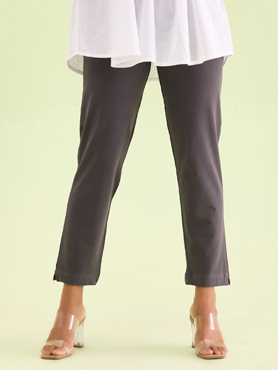 Go Colors Women Trousers, Silver