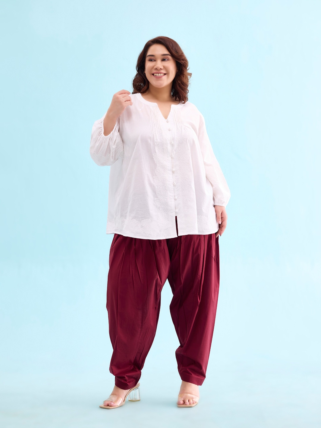 Go Colors Women Mid-Rise Pure Cotton Loose Fit Salwar, Maroon