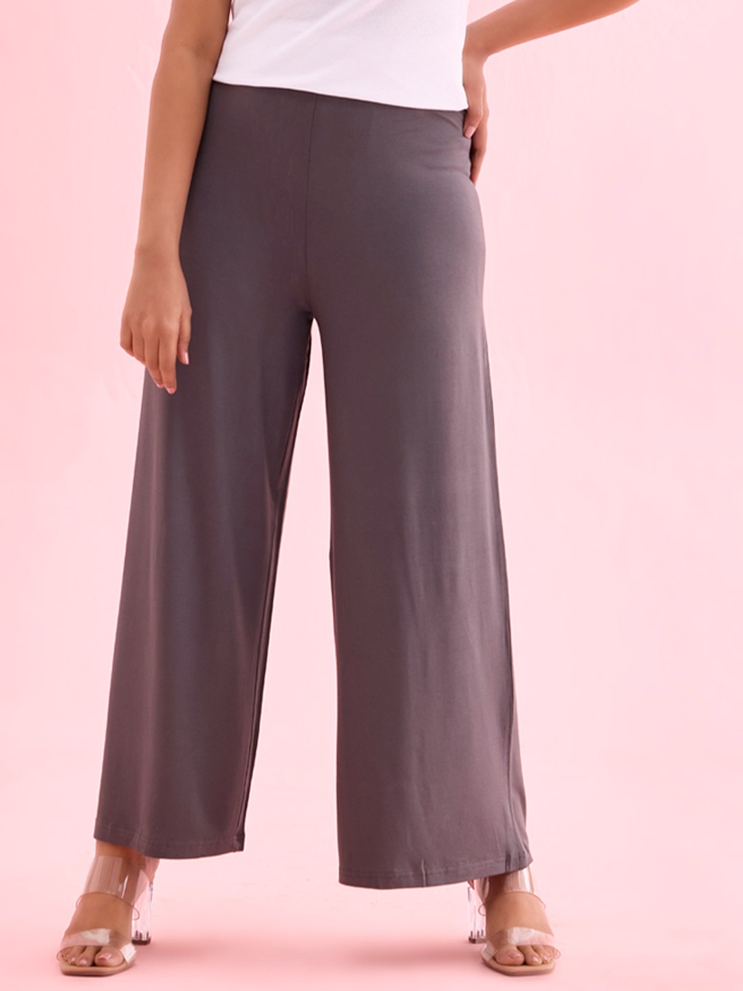 

Go Colors Plus Size Mid Rise Knitted Palazzo, Silver