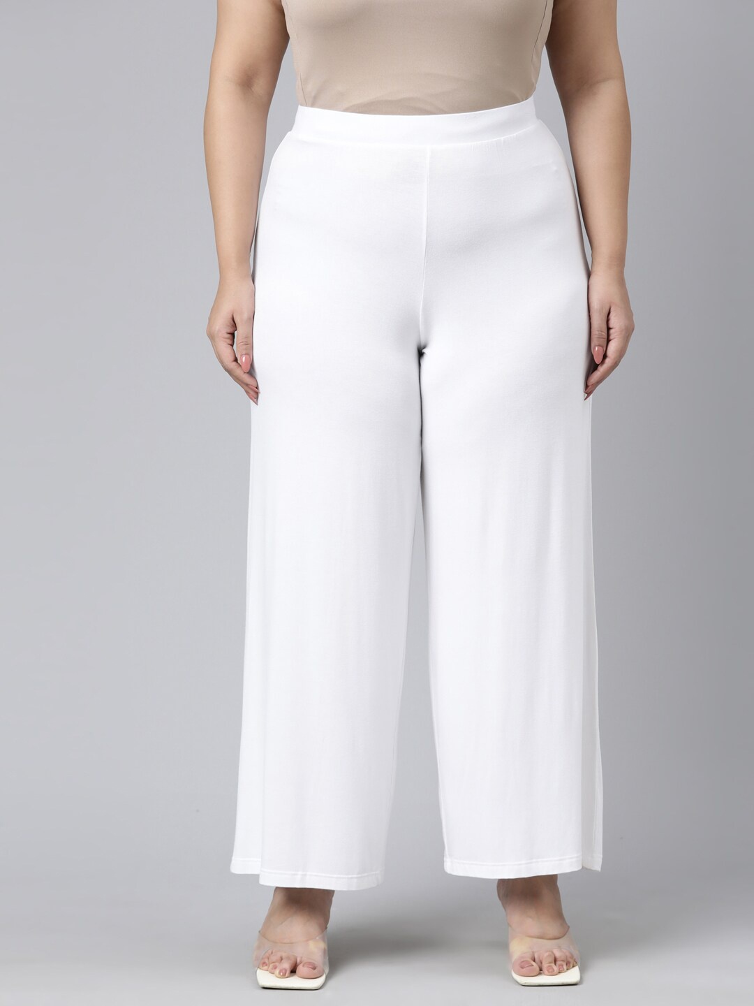 

Go Colors Plus Size Mid Rise Knitted Palazzo, White