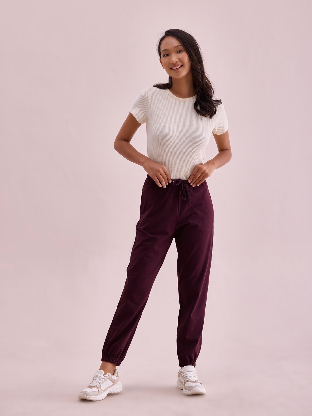 Go Colors Women Mid Rise Regular Fit Joggers, Maroon