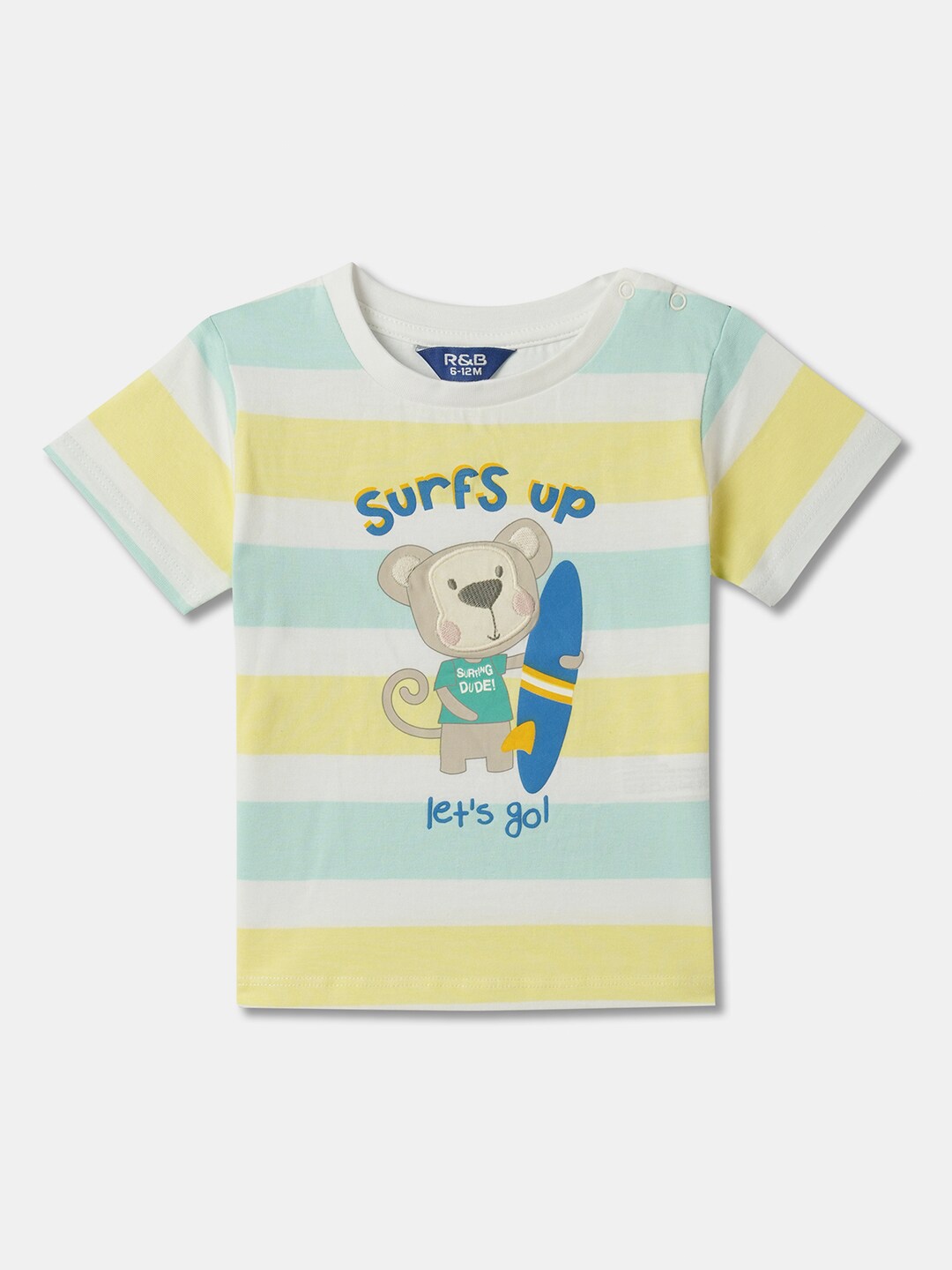 

R&B Boys Striped Applique T-shirt, Multi