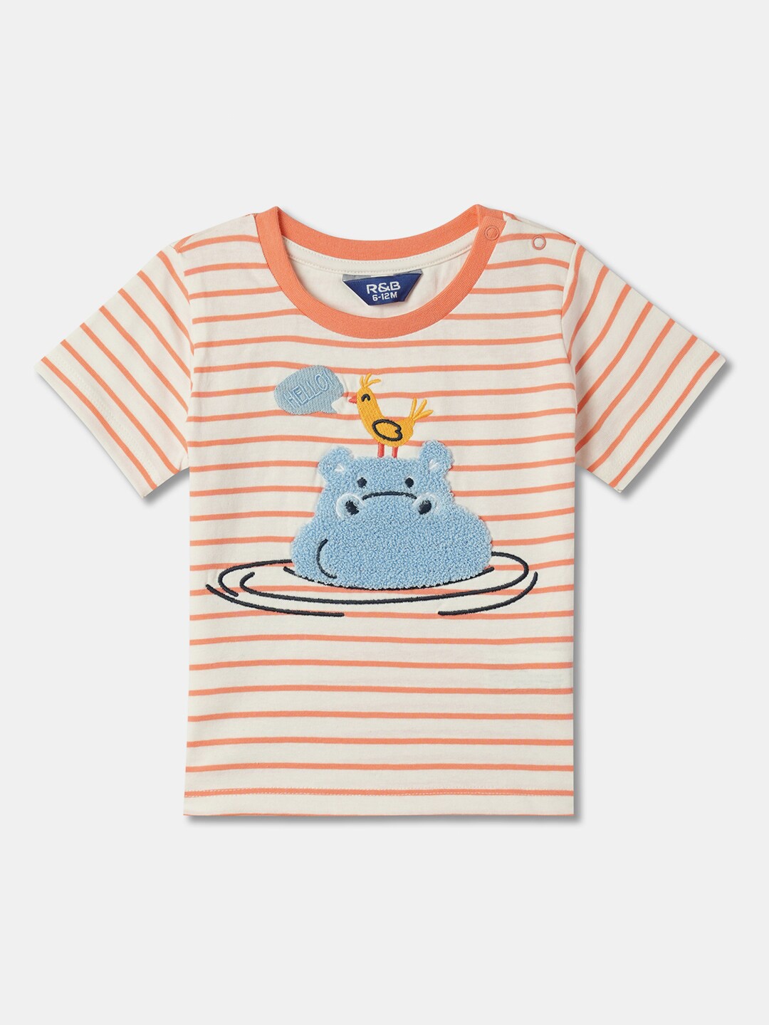 

R&B Boys Striped Extended Sleeves Applique T-shirt, Multi