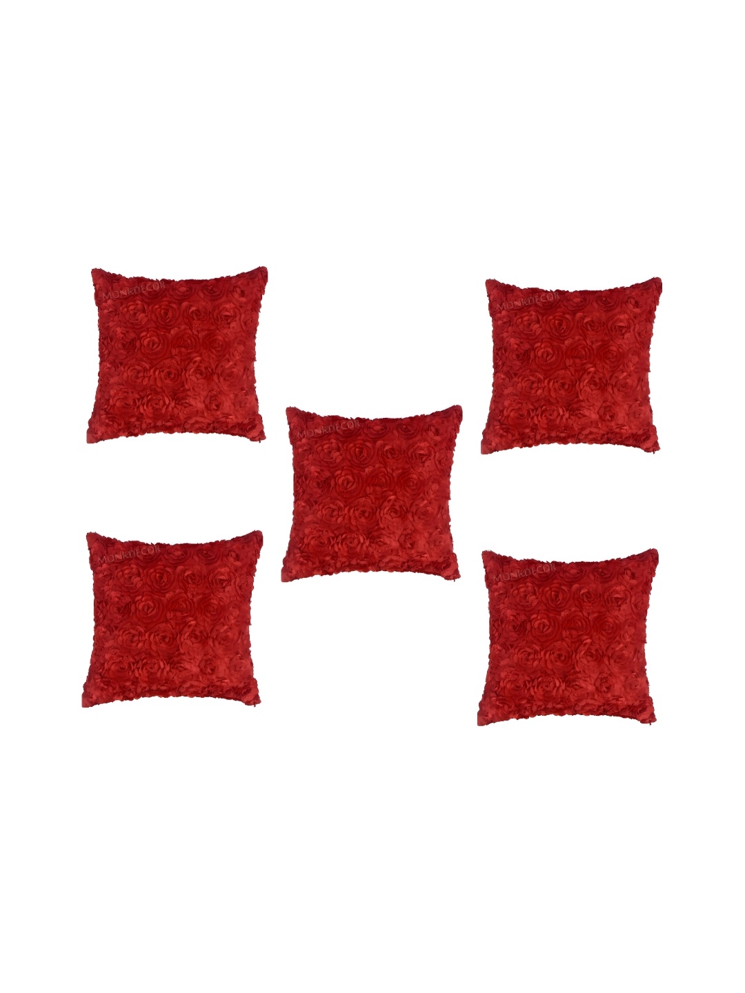 

TANLOOMS Red 5 Pieces Floral Textured Satin Square Cushion Covers