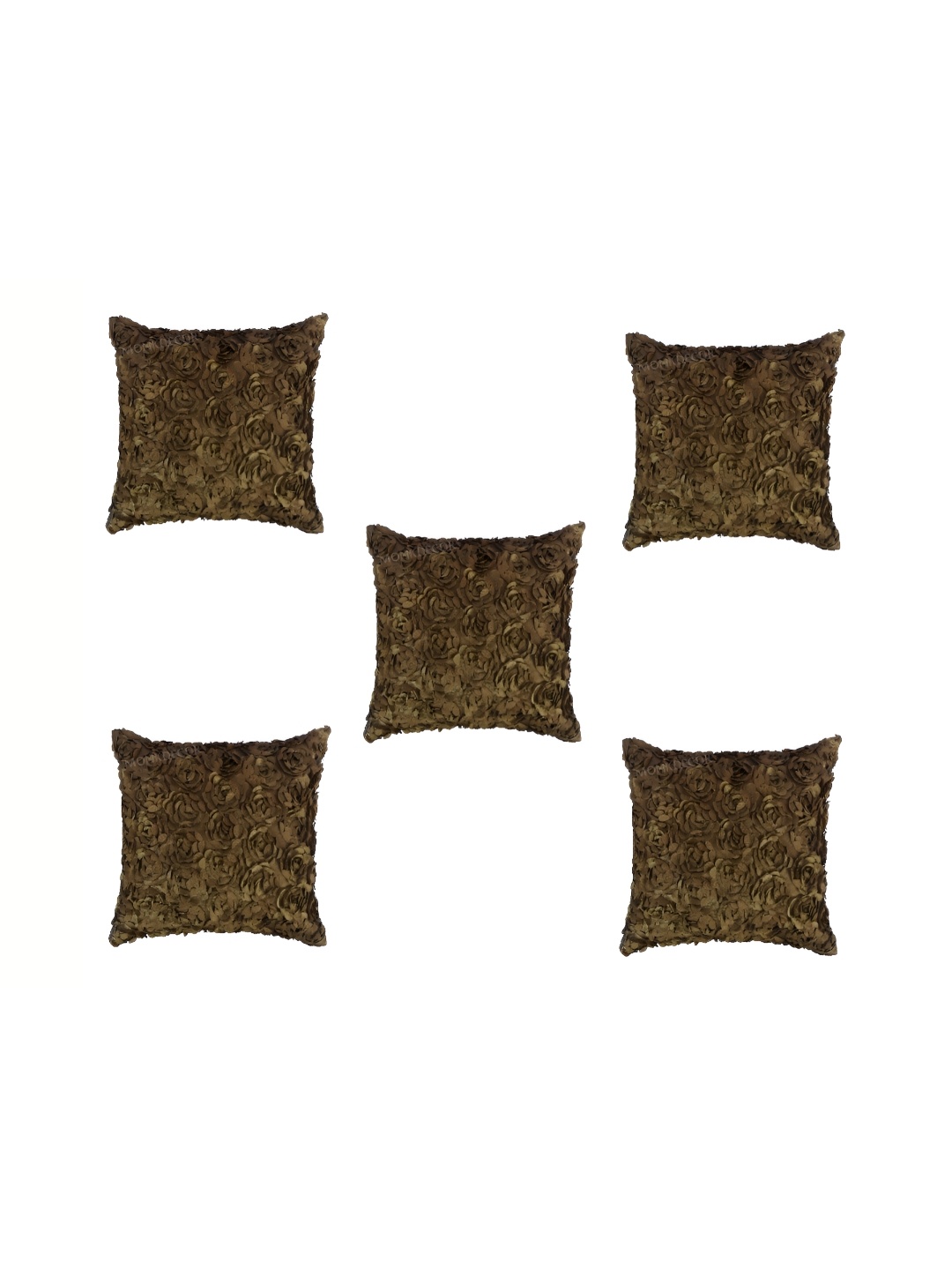 

TANLOOMS Brown 5 Pieces Floral Textured Satin Square Cushion Covers