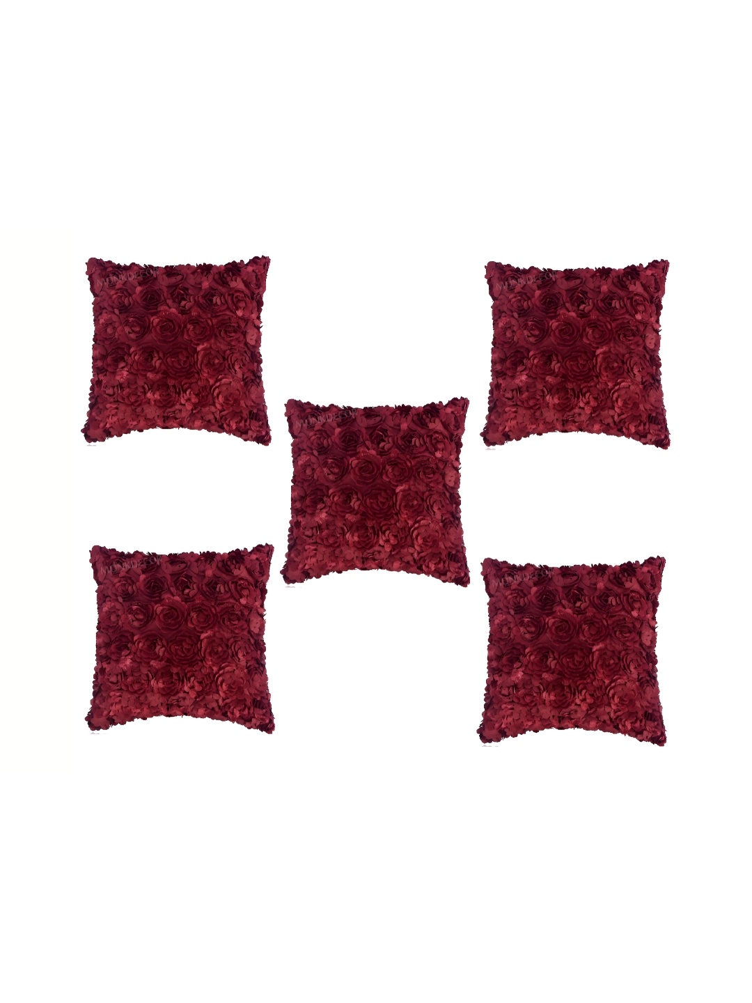 

TANLOOMS Maroon 5 Pieces Floral Textured Satin Square Cushion Covers