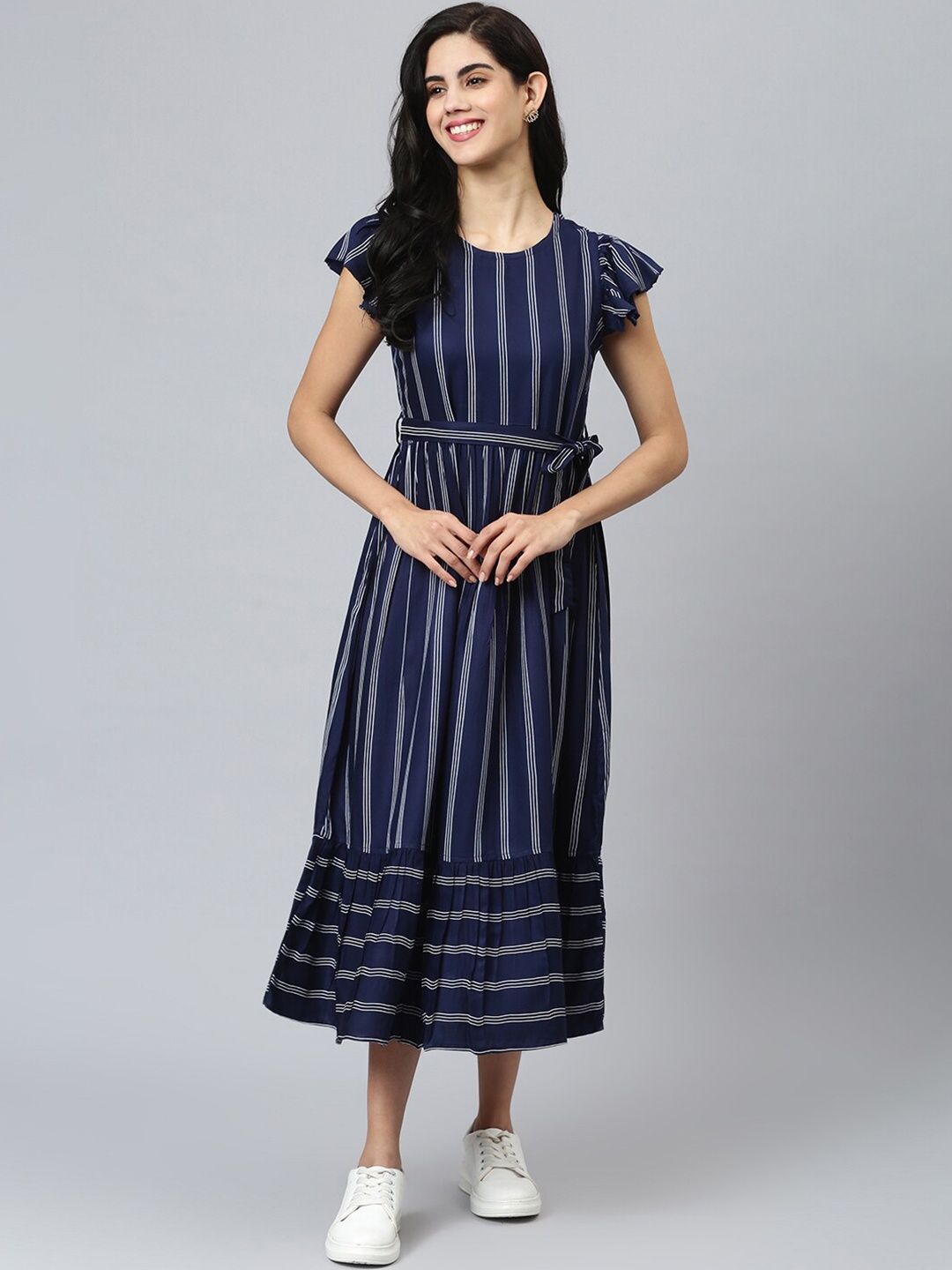 

Chemistry Striped Crepe A-Line Midi Dress, Navy blue