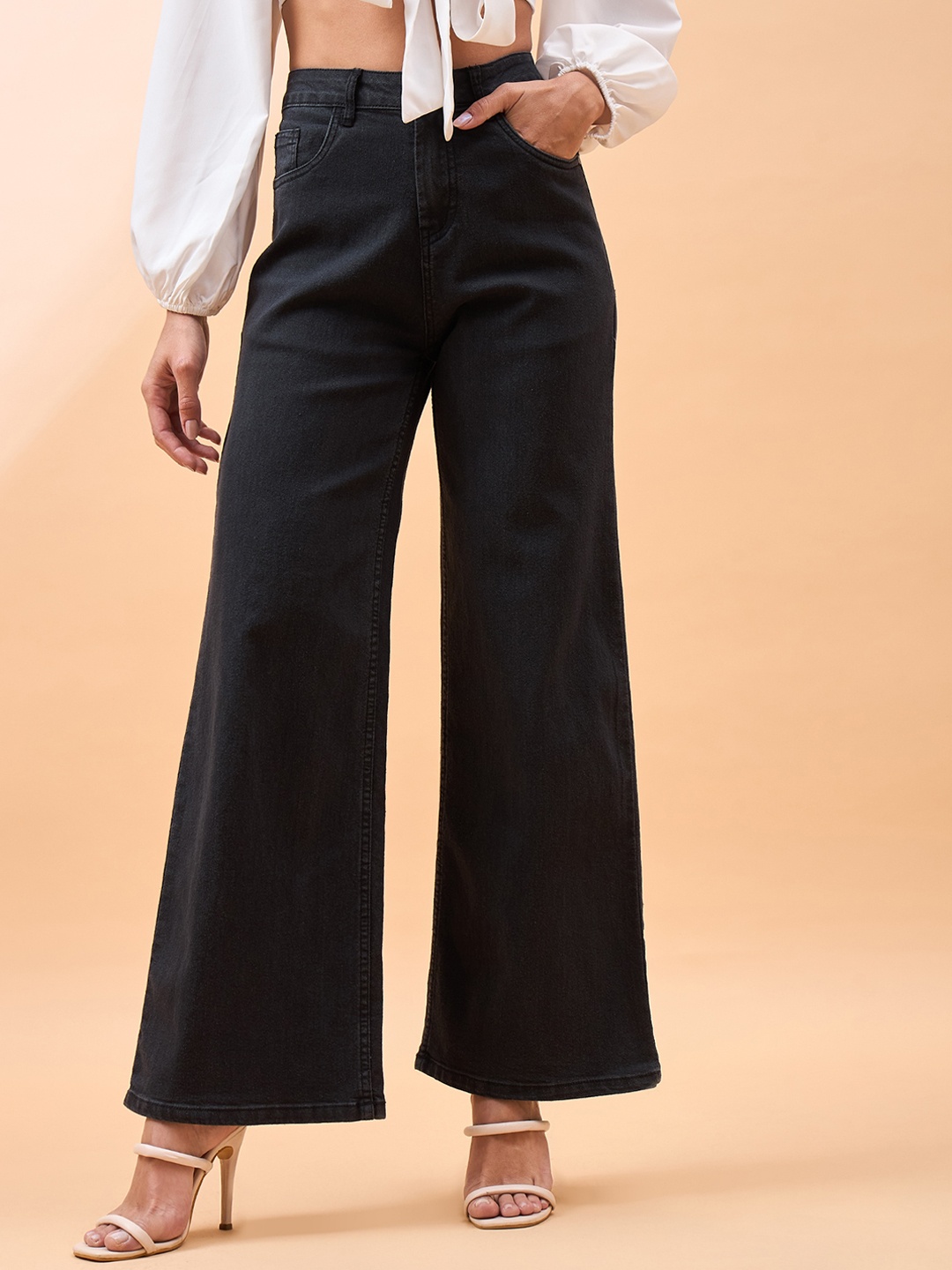 

all about you Women Narrow Wide Leg High-Rise Stretchable Jeans, Black