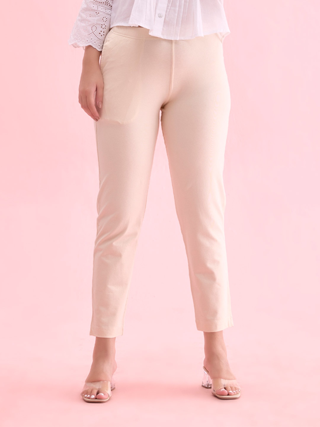 Go Colors Women Trousers, Beige