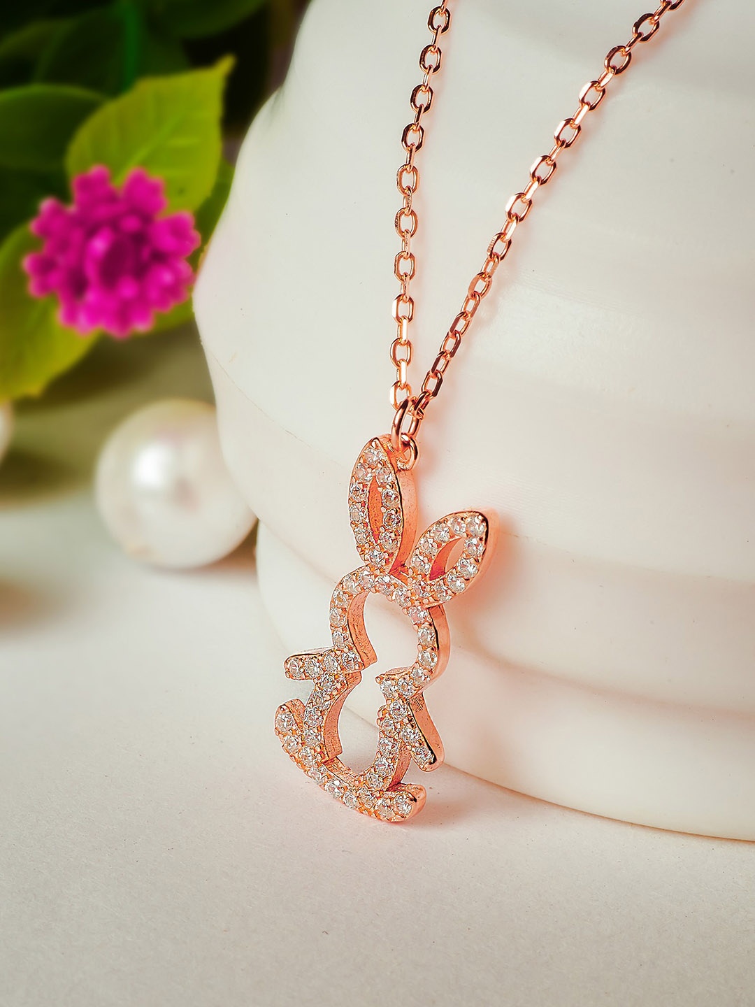 

SILBERRY 925 Sterling Silver Rose Gold-Plated Honey Bunny Pendant with Chain