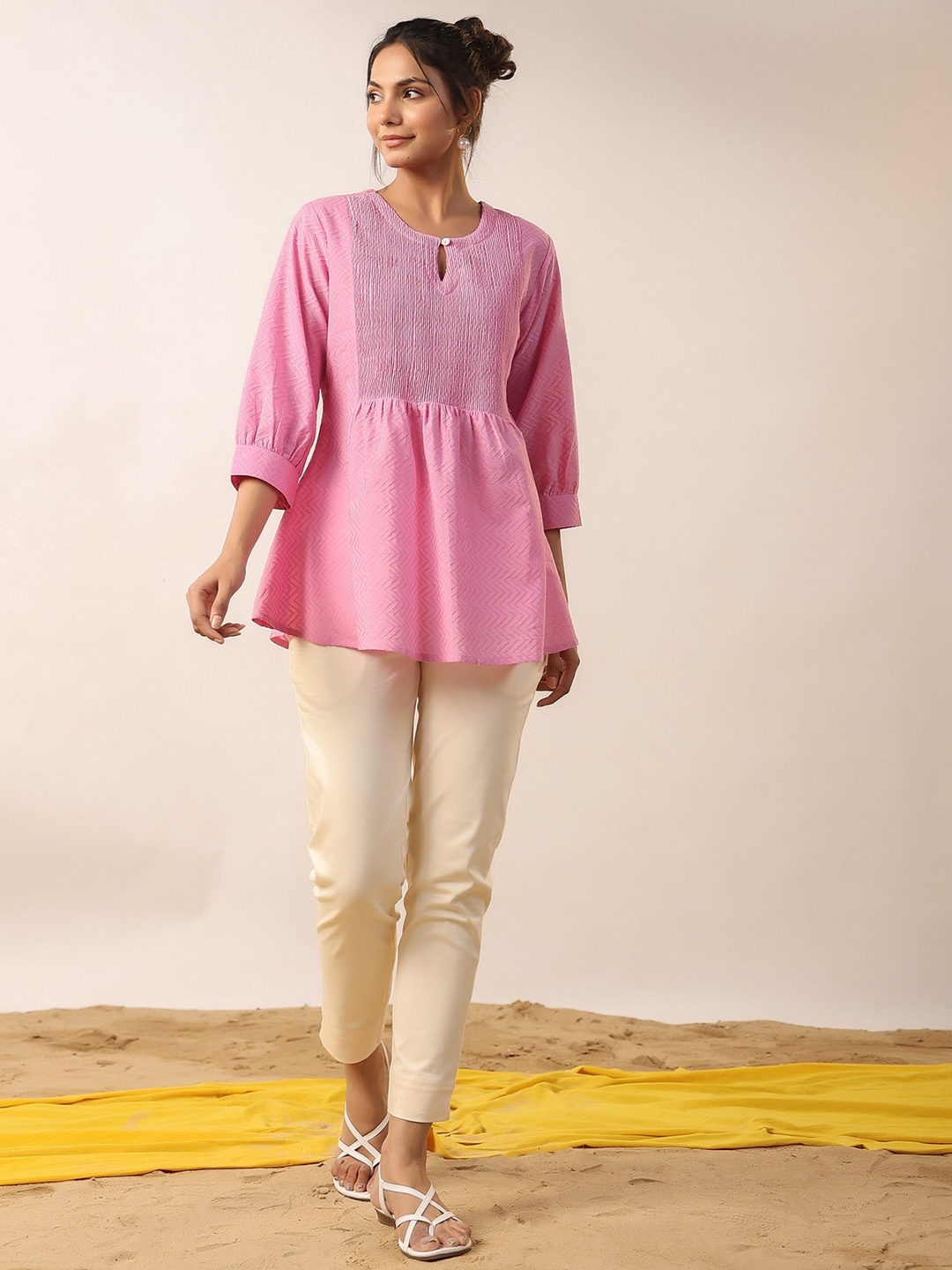 

JISORA Kimono Sleeve Cotton Top, Pink