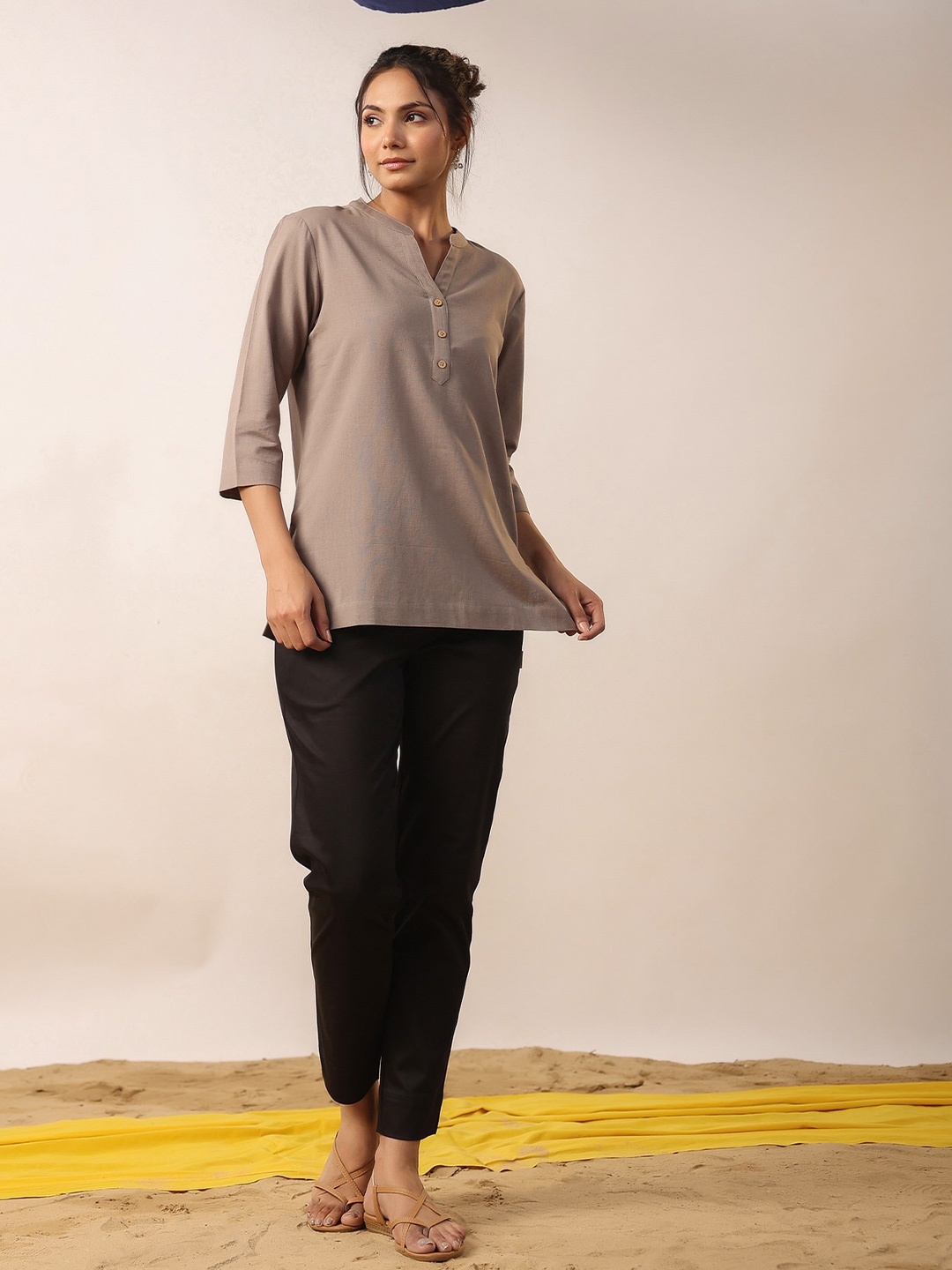 

JISORA Cotton Styled Back Top, Grey