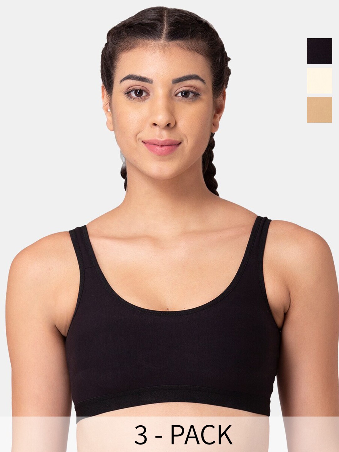 

Tweens Pack Of 3 Full Coverage Cotton Workout Bra All Day Comfort, Black