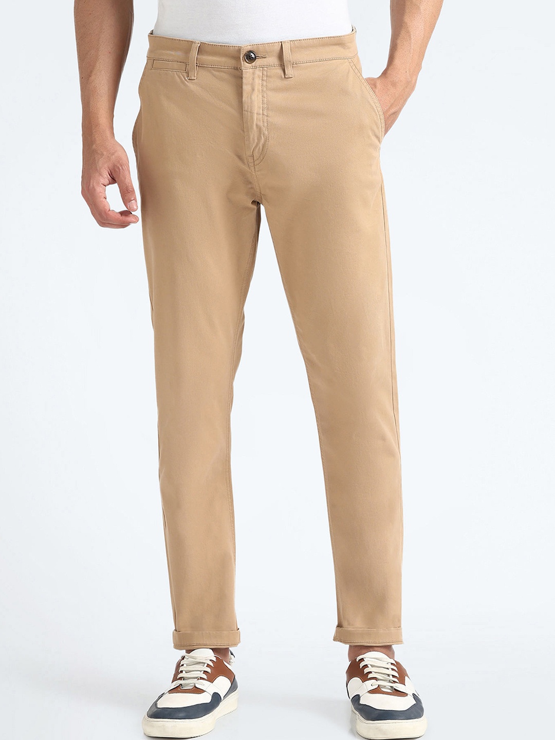 

Flying Machine Men Tapered Fit Chinos Trousers, Brown