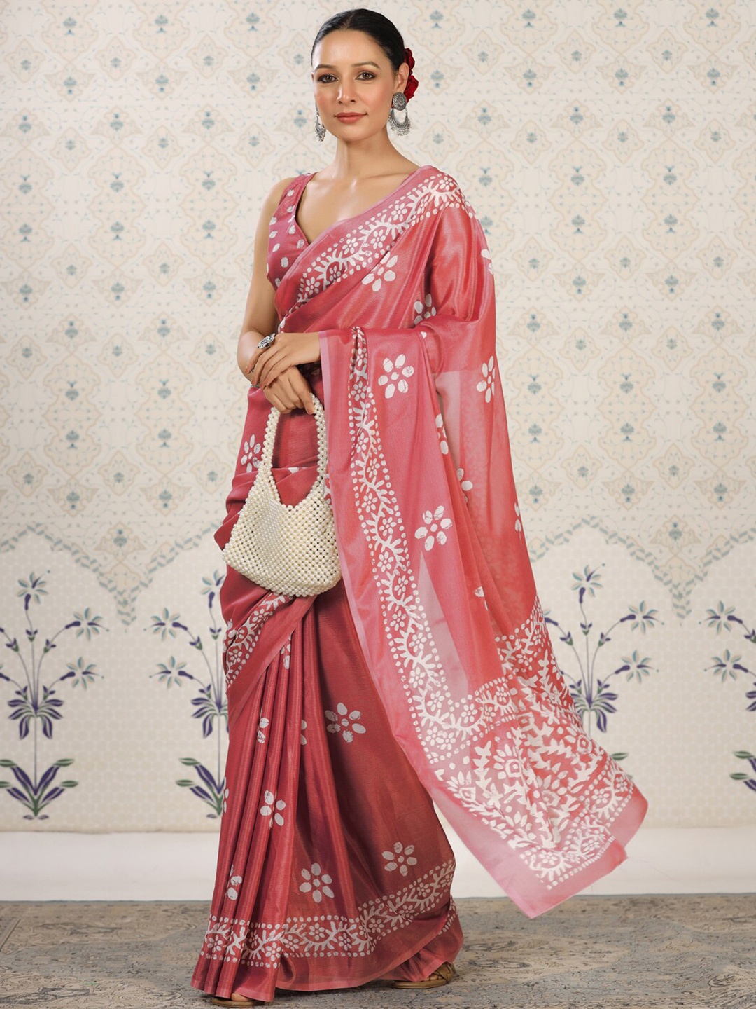 

Ode by House of Pataudi Batik Printed Bagh Saree, Peach
