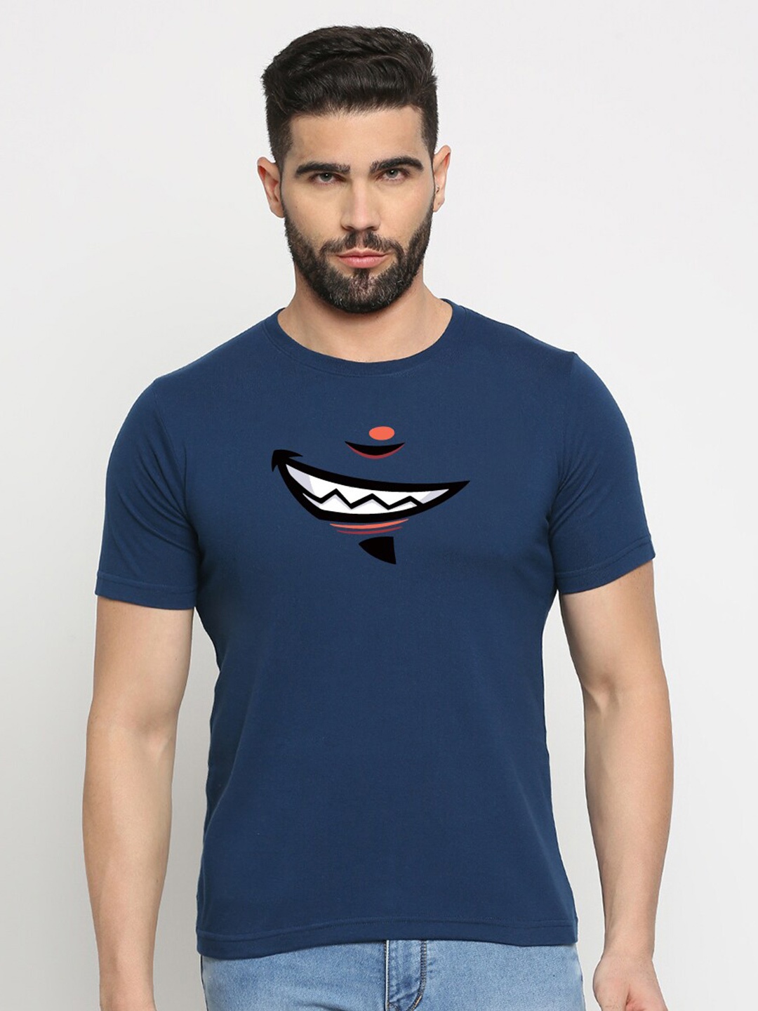 

MOD ECRU Unisex Printed V-Neck T-shirt, Blue
