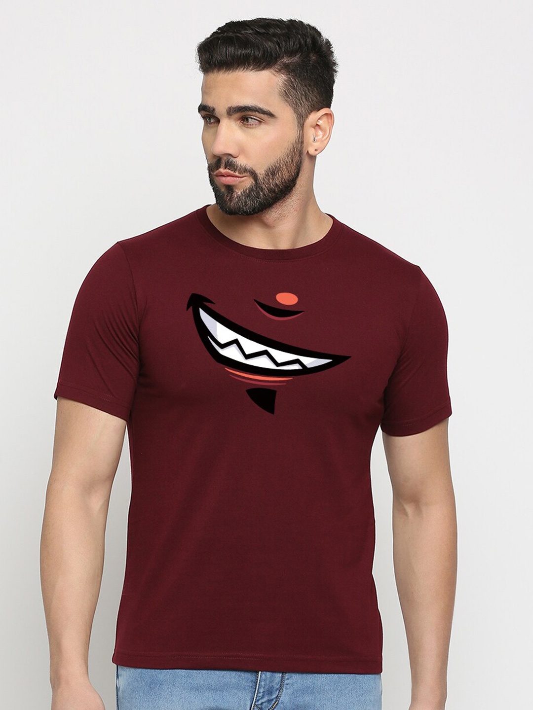 

MOD ECRU Unisex Printed V-Neck Applique T-shirt, Maroon